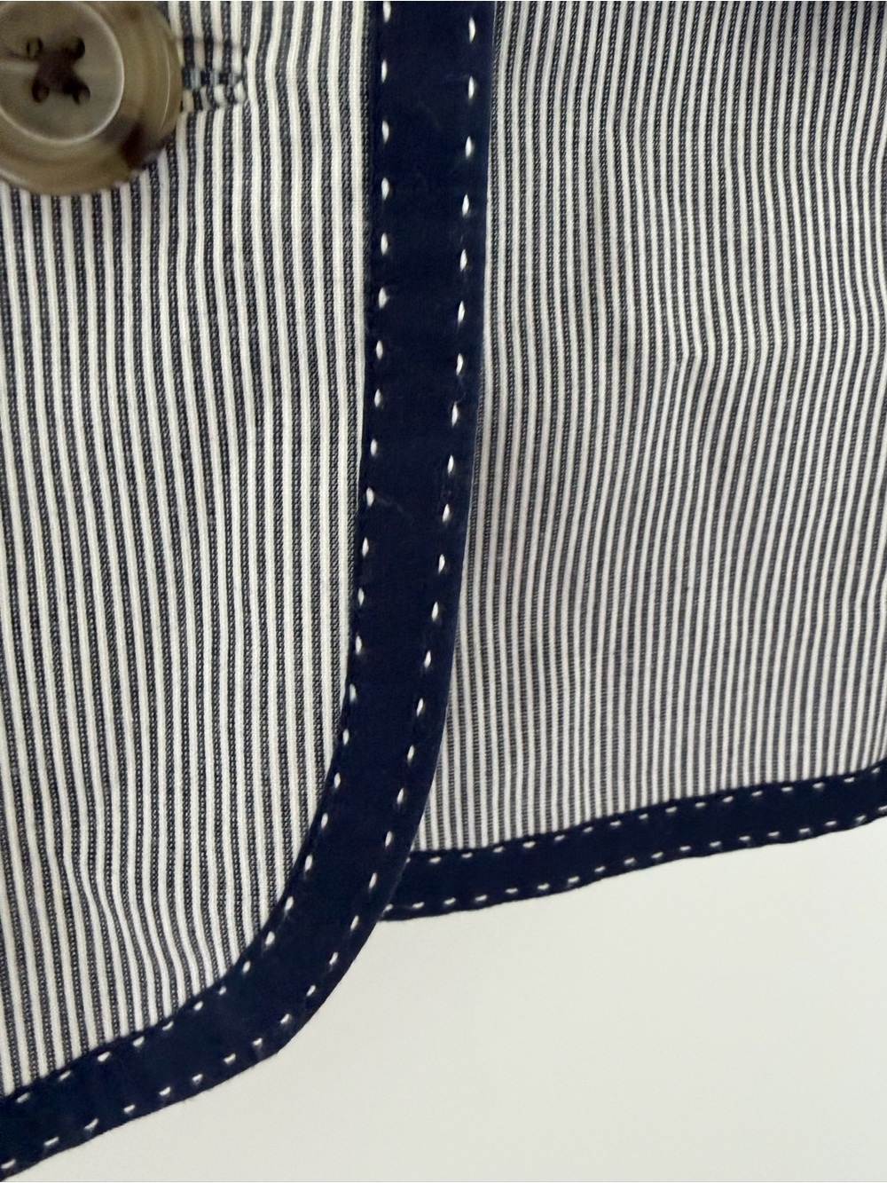 Boden Pinestriped Blue Blazer with Navy Trim, US 8 - Picture 7 of 13